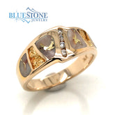 Yellow Gold Diamond, Gold Quartz and Gold Nugget Ring - Size 7.5